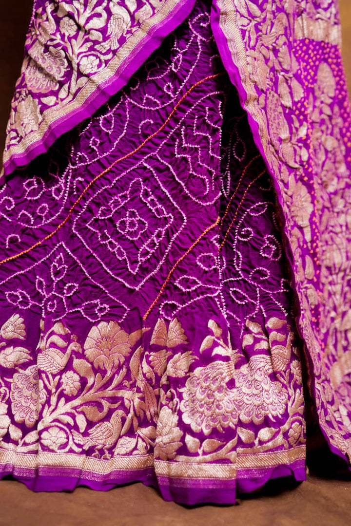 Pure Khaddi georgette Saree with Sarkam Bandhani Work