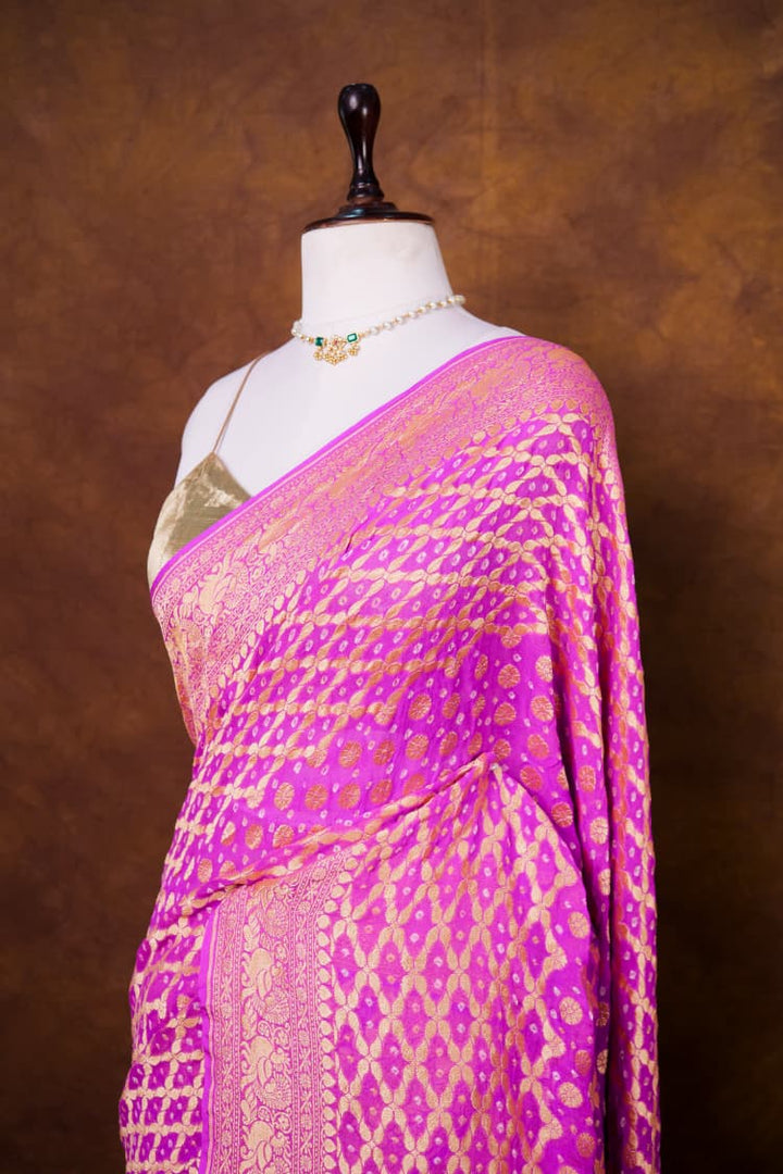 Pure Khaddi georgette Bandhani Work Saree