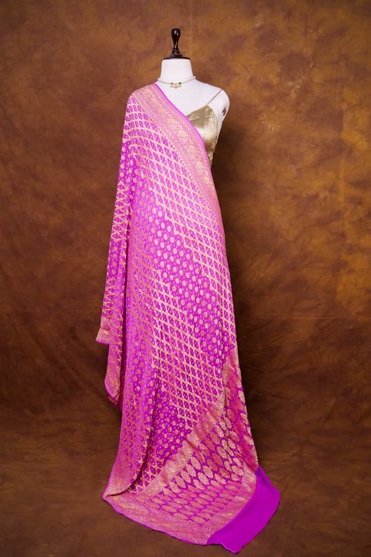 Pure Khaddi georgette Bandhani Work Saree