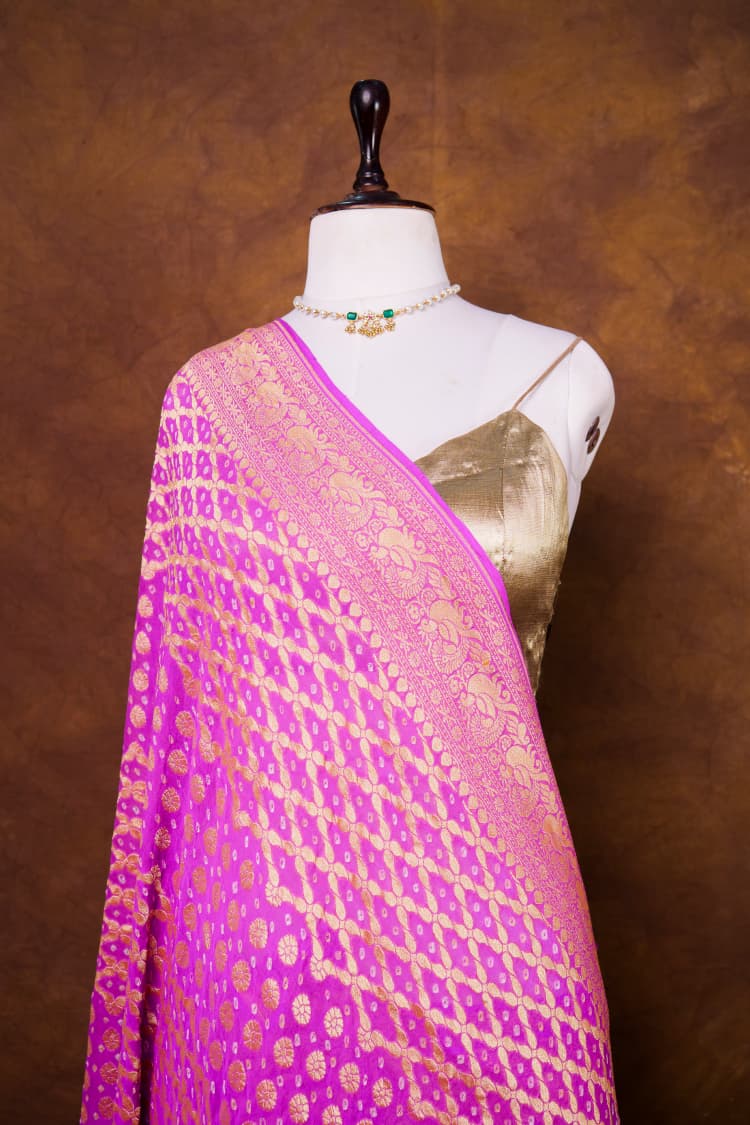Pure Khaddi georgette Bandhani Work Saree