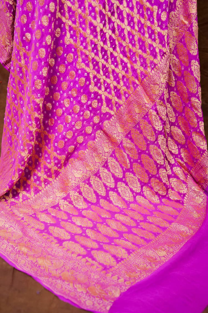 Pure Khaddi georgette Bandhani Work Saree