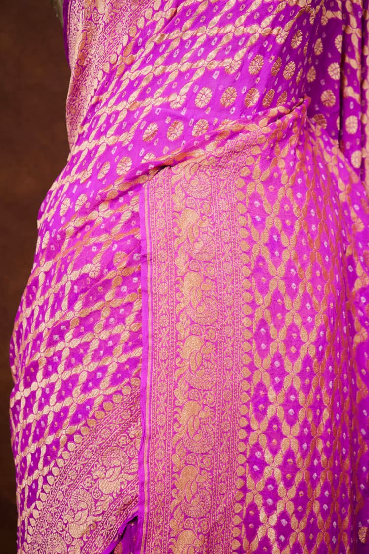 Pure Khaddi georgette Bandhani Work Saree