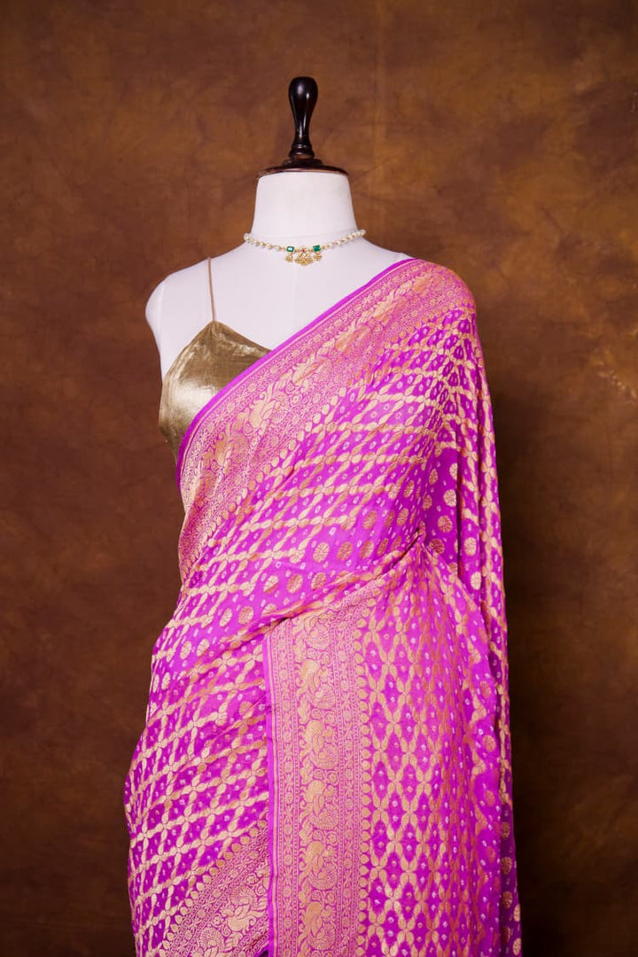 Pure Khaddi georgette Bandhani Work Saree