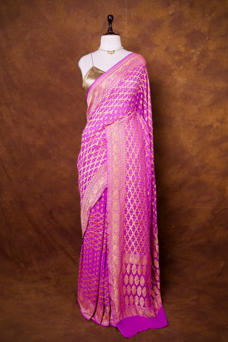 Pure Khaddi georgette Bandhani Work Saree