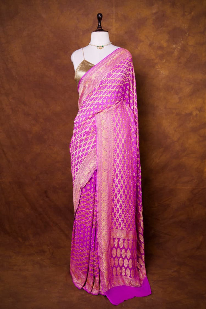 Pure Khaddi georgette Bandhani Work Saree