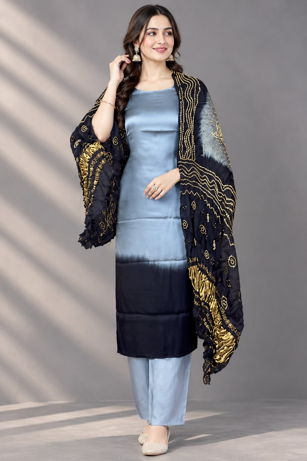 Pure Modal Silk Unstitched Suit with Chandrokhani print  Dupatta