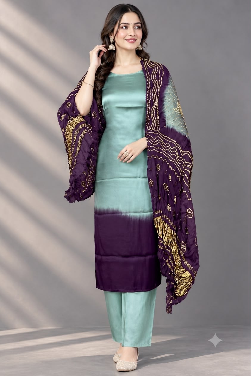 Pure Modal Silk Unstitched Suit with Chandrokhani print  Dupatta