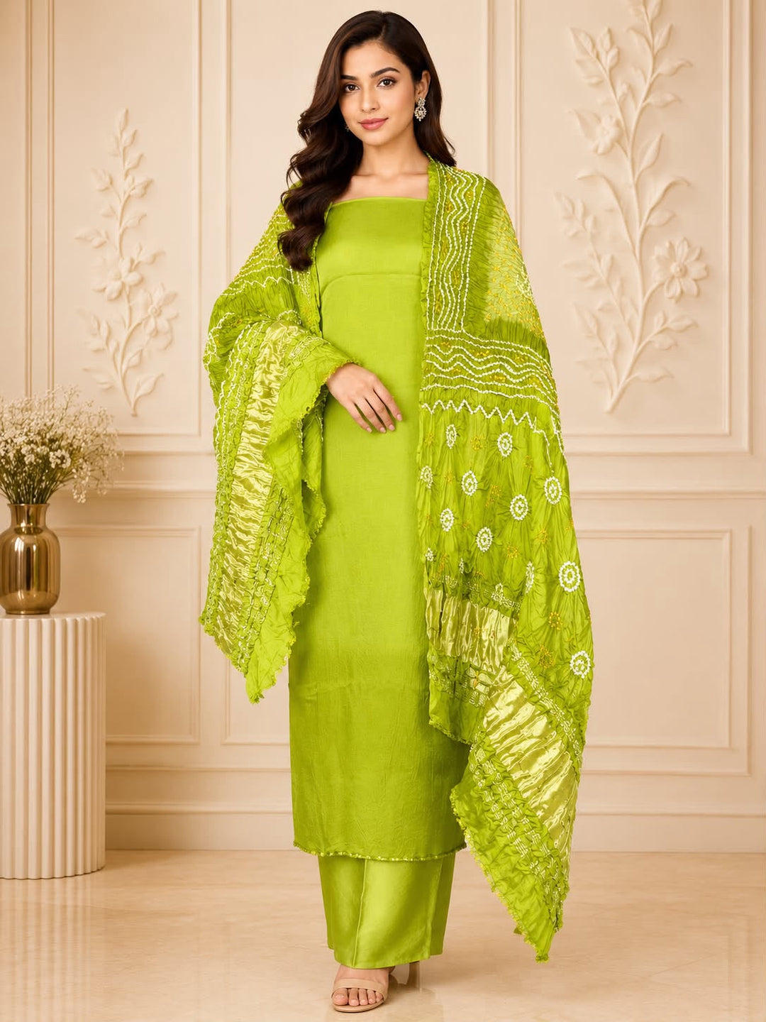 Pure Modal Silk Unstitched Suit with Chandrokhani print  Dupatta .