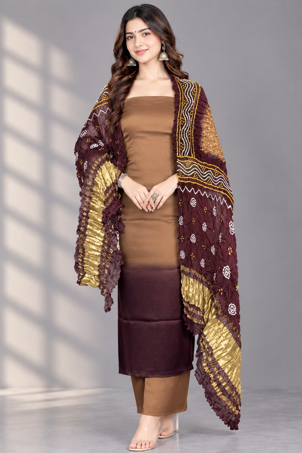 Pure Modal Silk Unstitched Suit with Chandrokhani print  Dupatta .