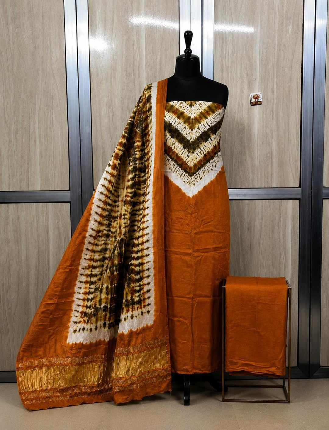 Pure Modal Silk Shibori Print unstitched Suit.
