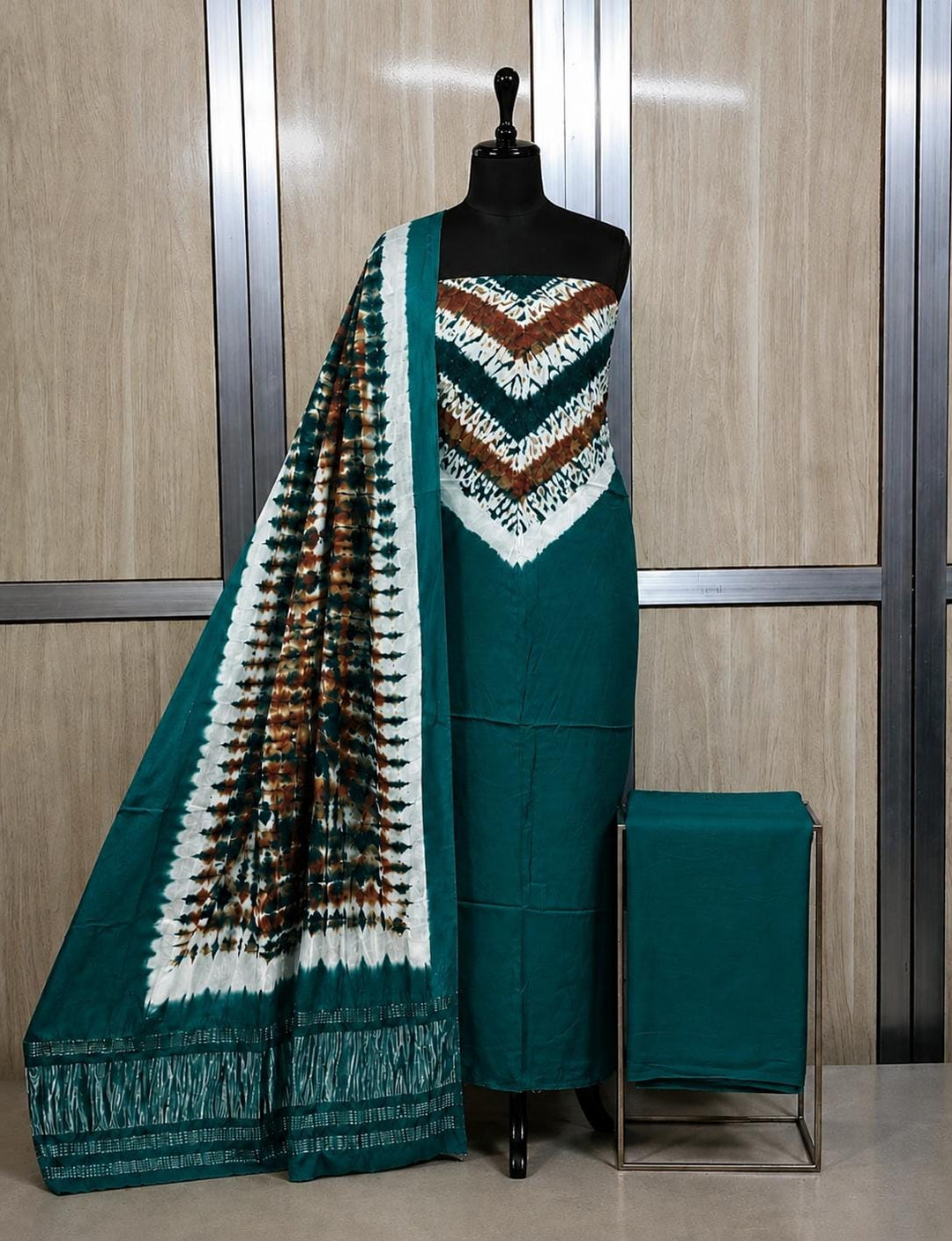 Pure Modal Silk Shibori Print unstitched Suit.