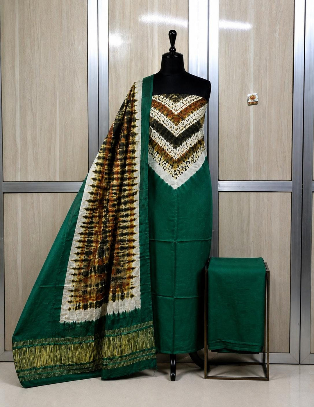 Pure Modal Silk Shibori Print unstitched Suit.