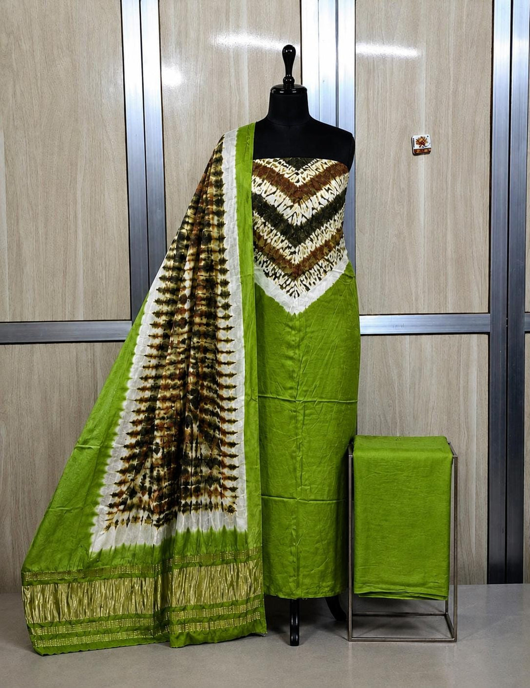 Pure Modal Silk Shibori Print unstitched Suit.