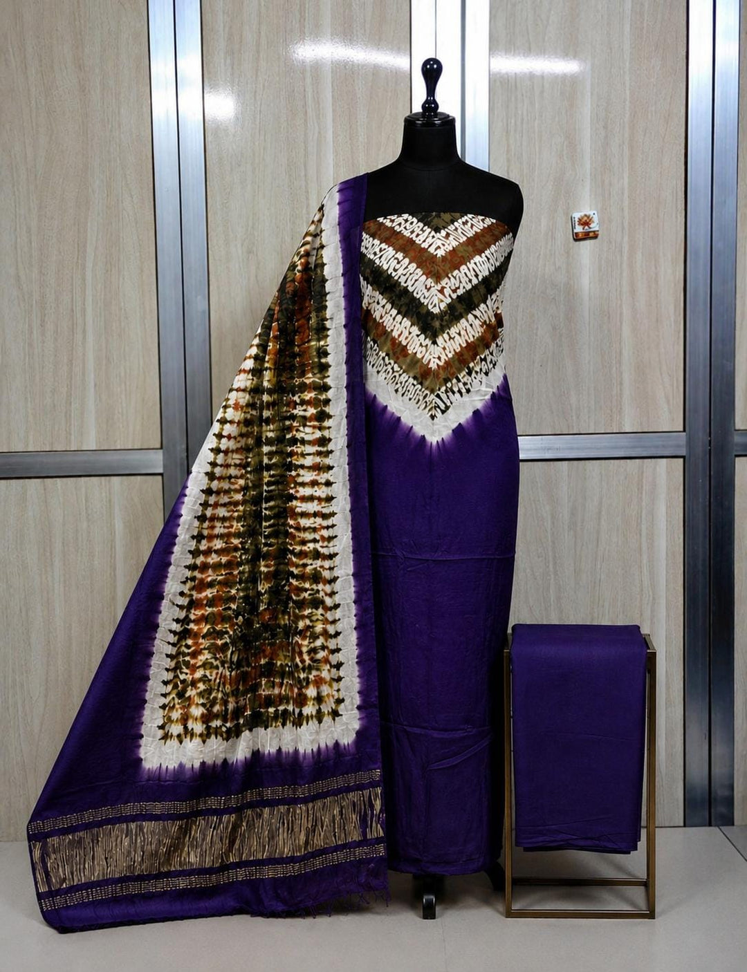 Pure Modal Silk Shibori Print unstitched Suit.