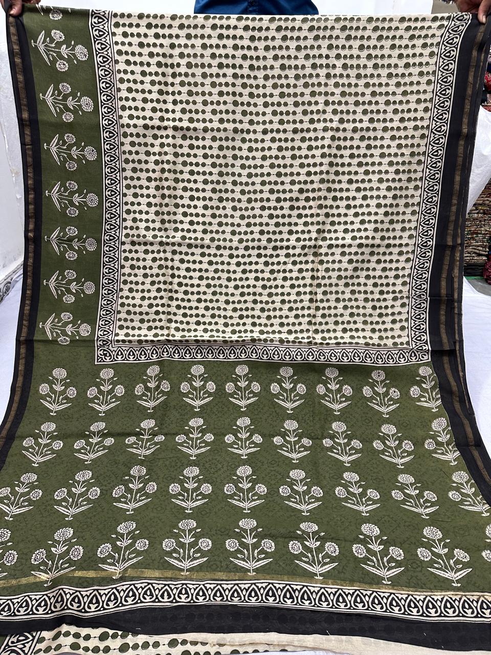 Pure Chanderi Silk Hand Block Print Saree.