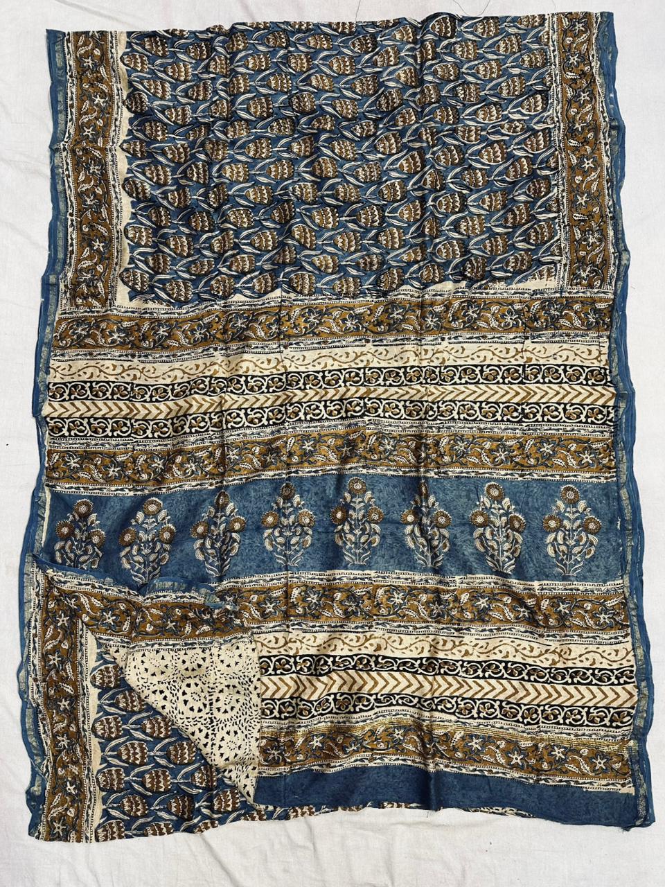 Pure Chanderi Silk Hand Block Print Saree.