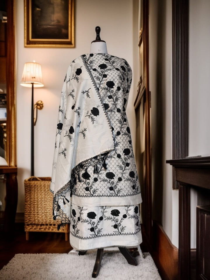 Exclusive Pure Banarasi Chanderi Silk Unstitched Suit With Applique Work and Dense Embroidery