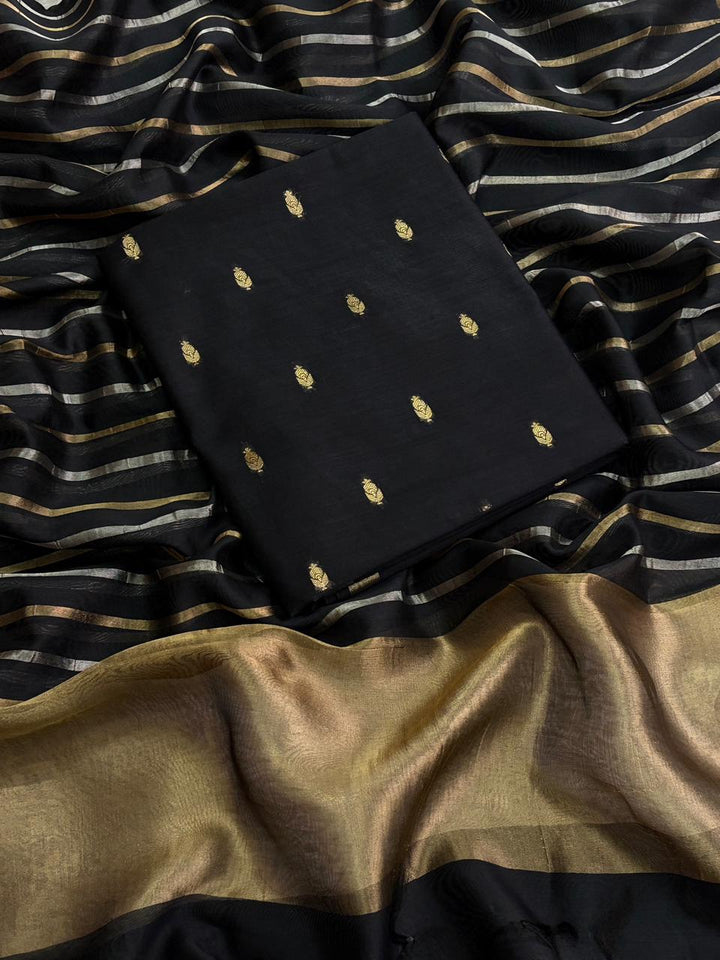 Pure Chanderi Silk Unstitched Suit set With Sona rupa buti