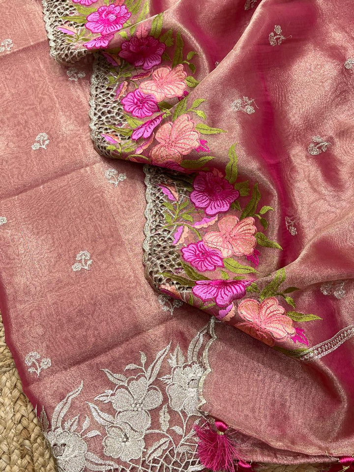 Pure Banarasi Tissue Silk Unstitched Suit with beautiful embeoidery | LIMITED EDITION |