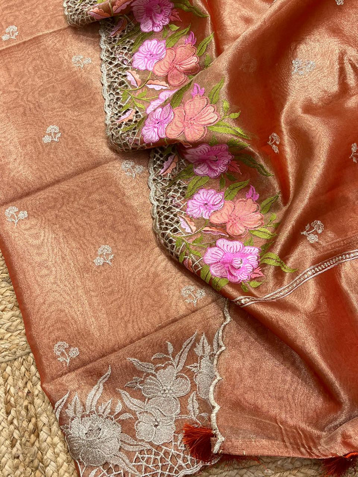 Pure Banarasi Tissue Silk Unstitched Suit with beautiful embeoidery | LIMITED EDITION |