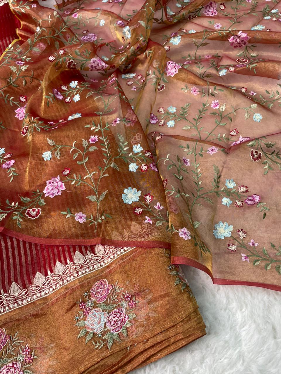 Pure Banarasi Tissue Silk Stripe pattern Saree