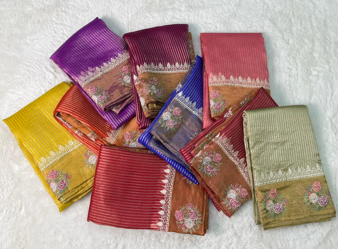 Pure Banarasi Tissue Silk Stripe pattern Saree