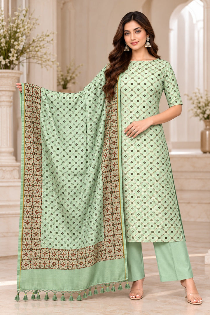 Pure Banarasi Chanderi Silk Suit in Green Color