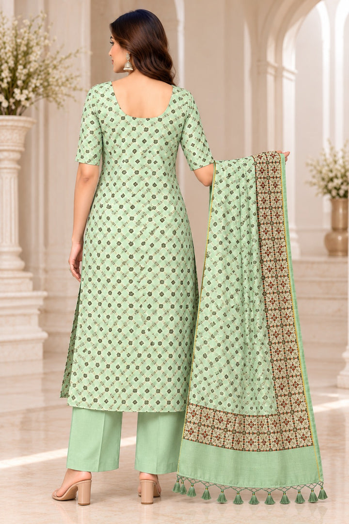 Pure Banarasi Chanderi Silk Suit in Green Color