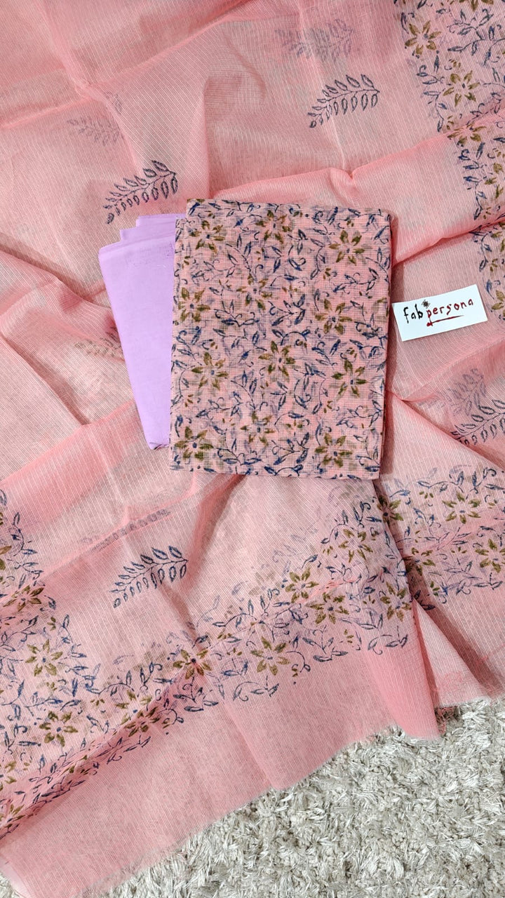 Kota Doriya Hand Print Unstitched Suit.