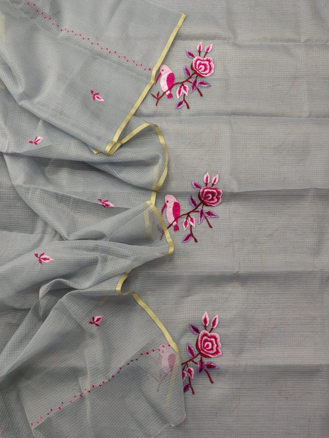 Kota Cotton Unstitched Suit With Embroidery Work