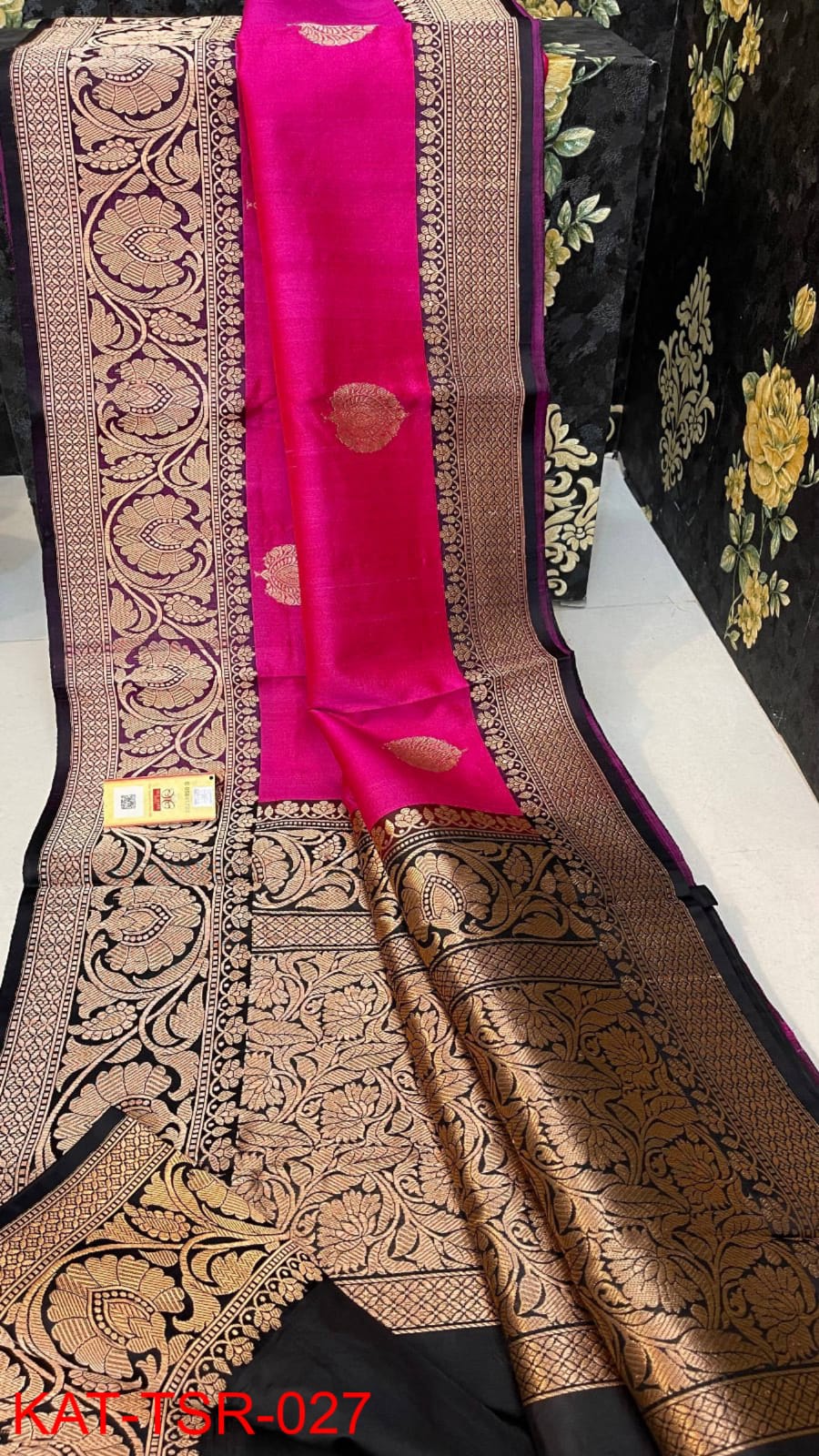 Handwoven Pure Banarasi Tussar Silk Saree With Antique Zari Work.