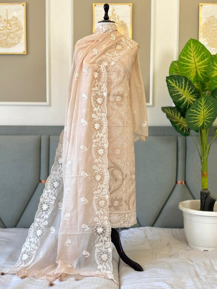 Pure Banarasi Mul Chanderi Silk Unstitched Suit With Embroidery Work