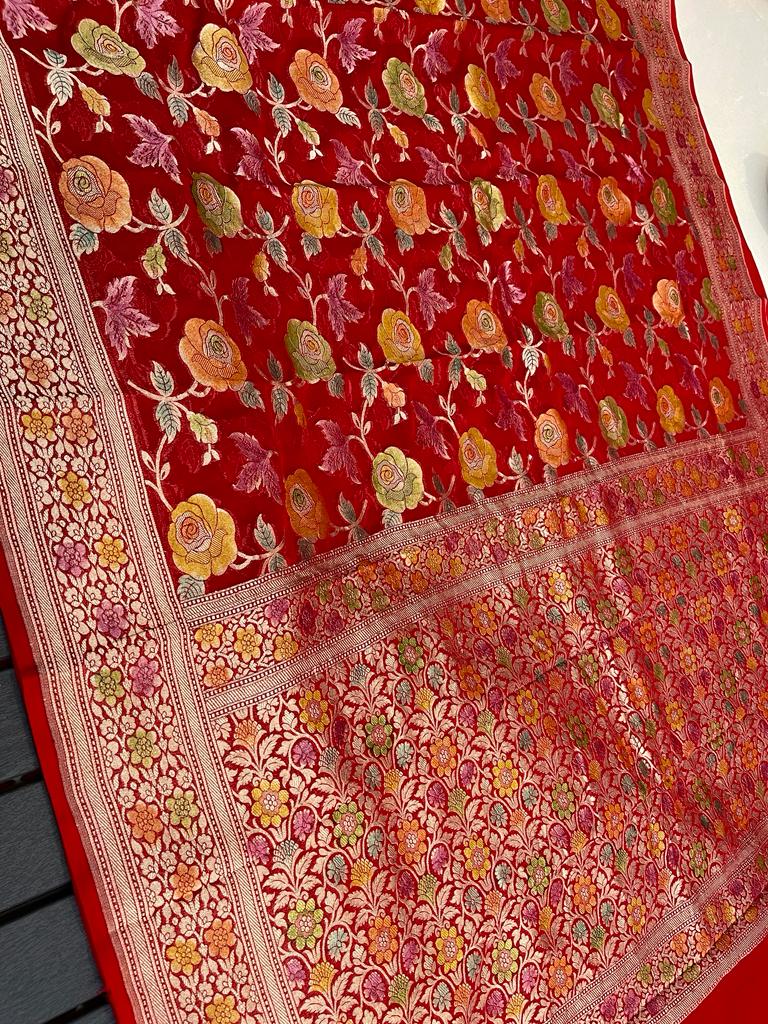 Pure Banarasi Handwoven Khaddi Georgette Silk Saree With Hand Water ZariWork ( length- 6.3 meter )