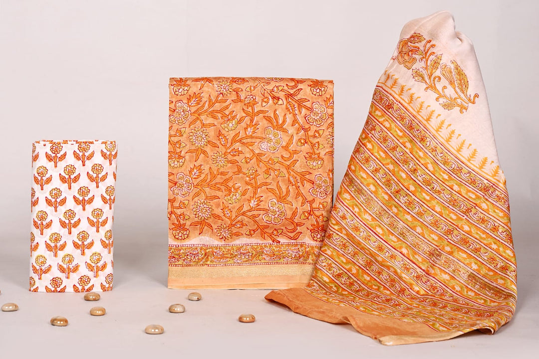 Pure Hand Block Chanderi Silk Unstitchd Suit