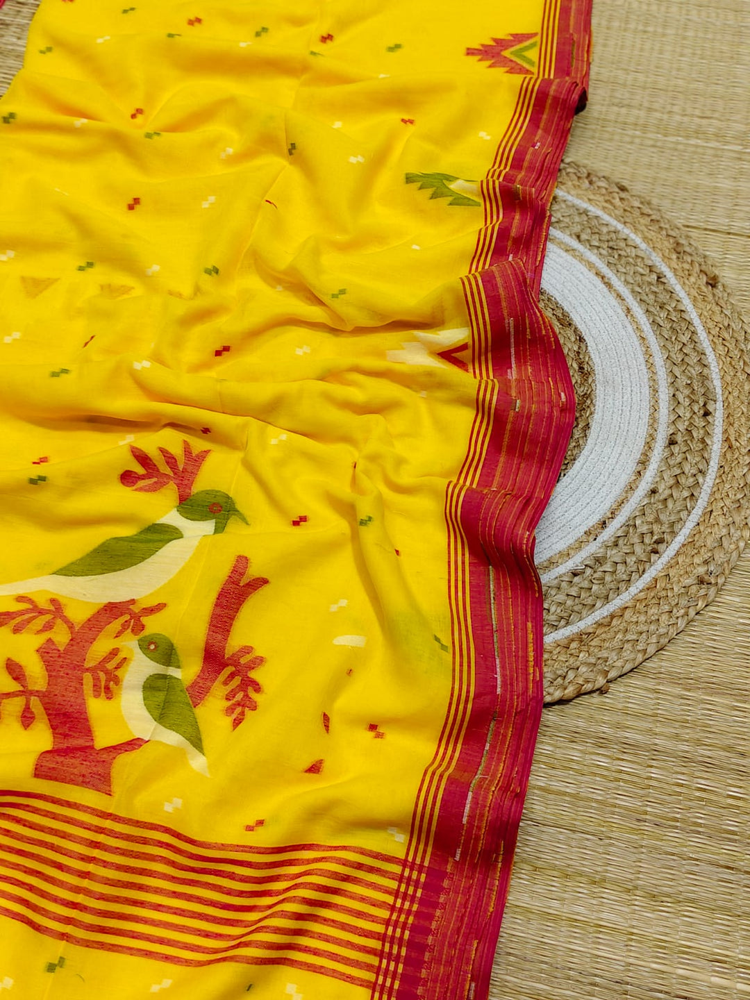 Pure Cotton Handloom Jamdani Bird Motif Saree With Blouse