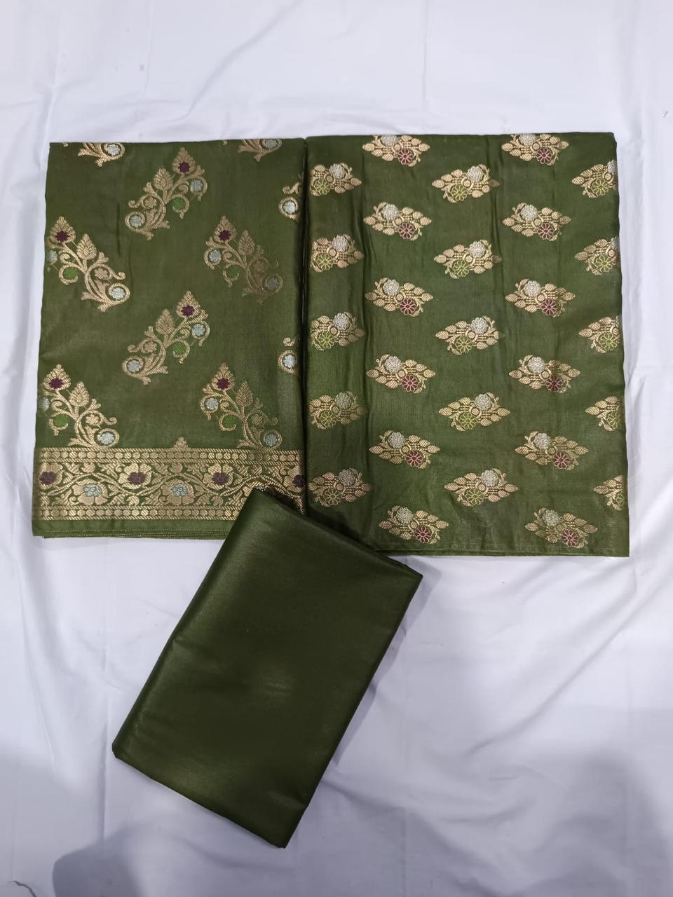 Banarasi  Resham Silk Cotton Zari  Work Unstitched Suit