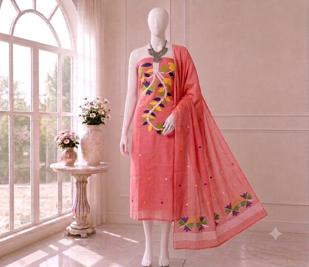 Designer Floral Embroidered Unstitched Suit with Dupatta