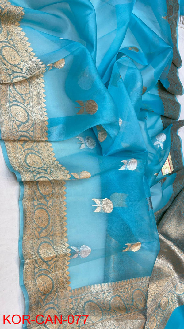 Pure Banarasi Kora Organza Zari Work Saree With Silk Mark Certificate ( Length- 6.3 Meter )