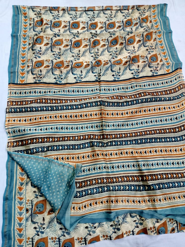 Pure Chanderi Silk Hand Block Print Saree.