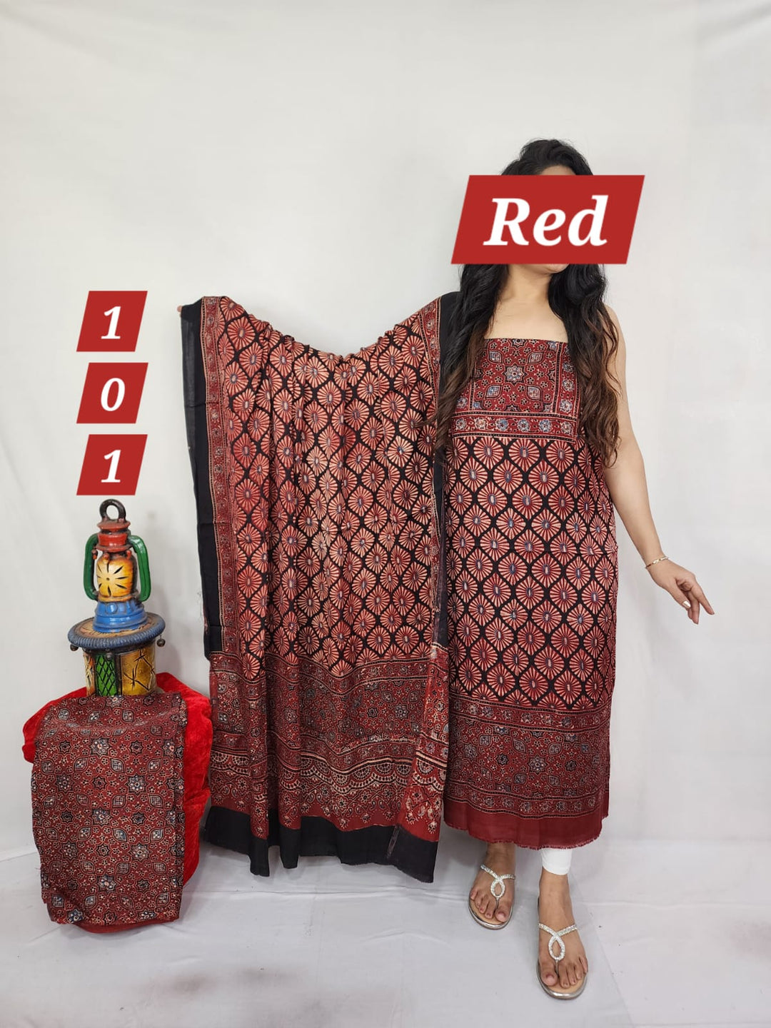 Pure modal silk ajrakh natural 3pc Unstitched  suit
