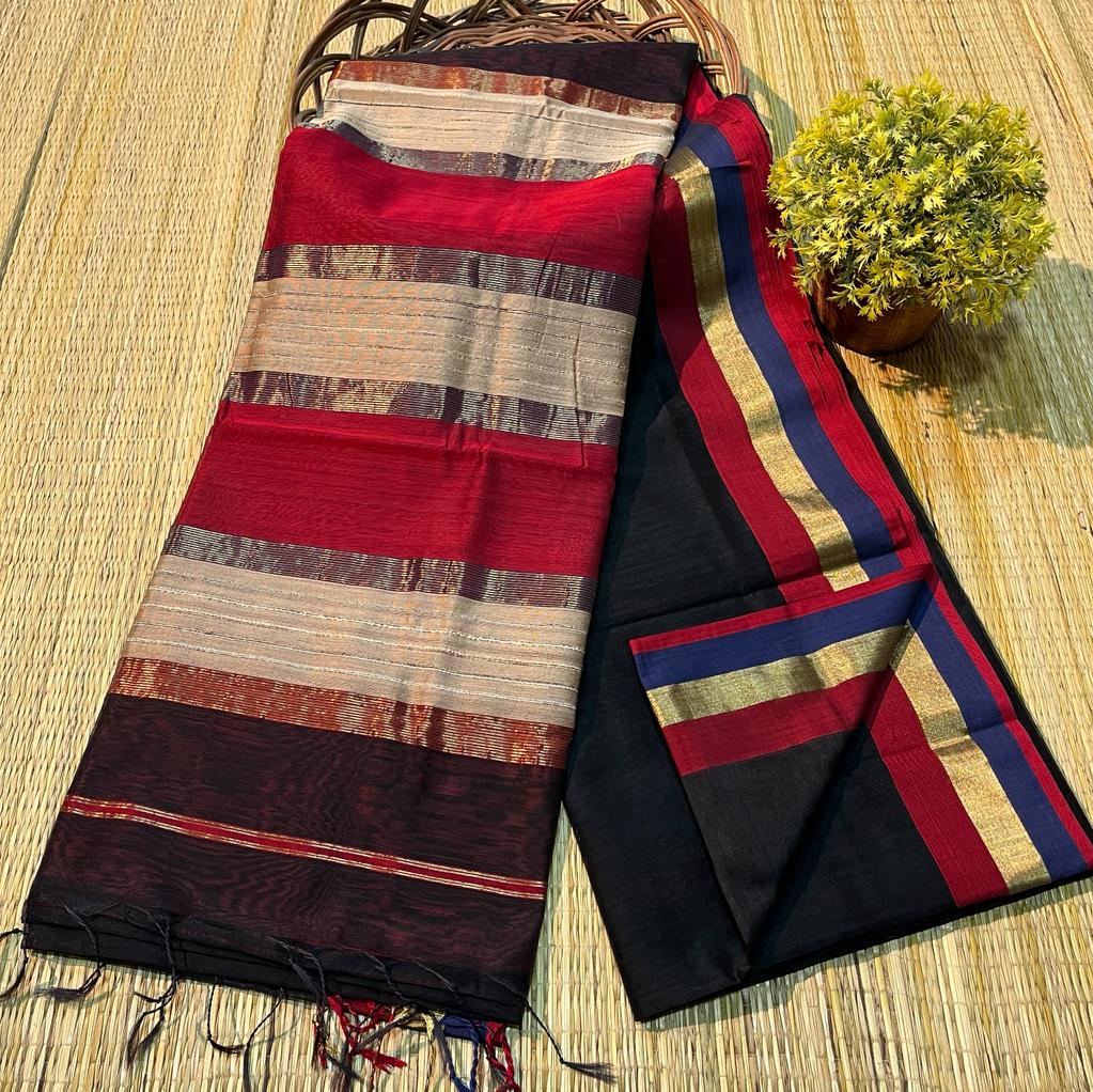 Handloom Maheshwari Silk Saree With Blouse.