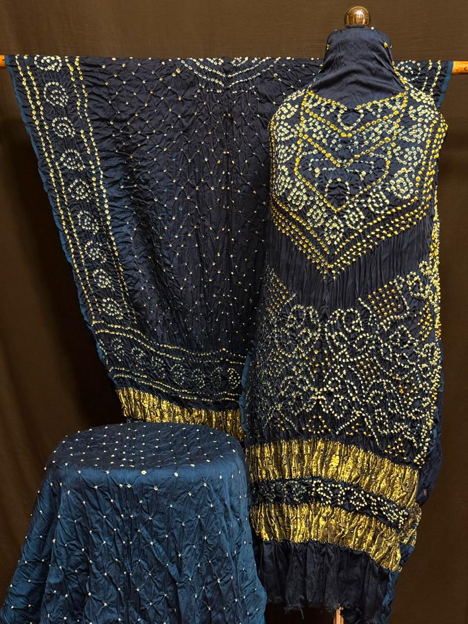 Premium Pure Modal Silk Rayi Bandhej 3-Piece Suit with Heavy Tissue Pallu Dupatta