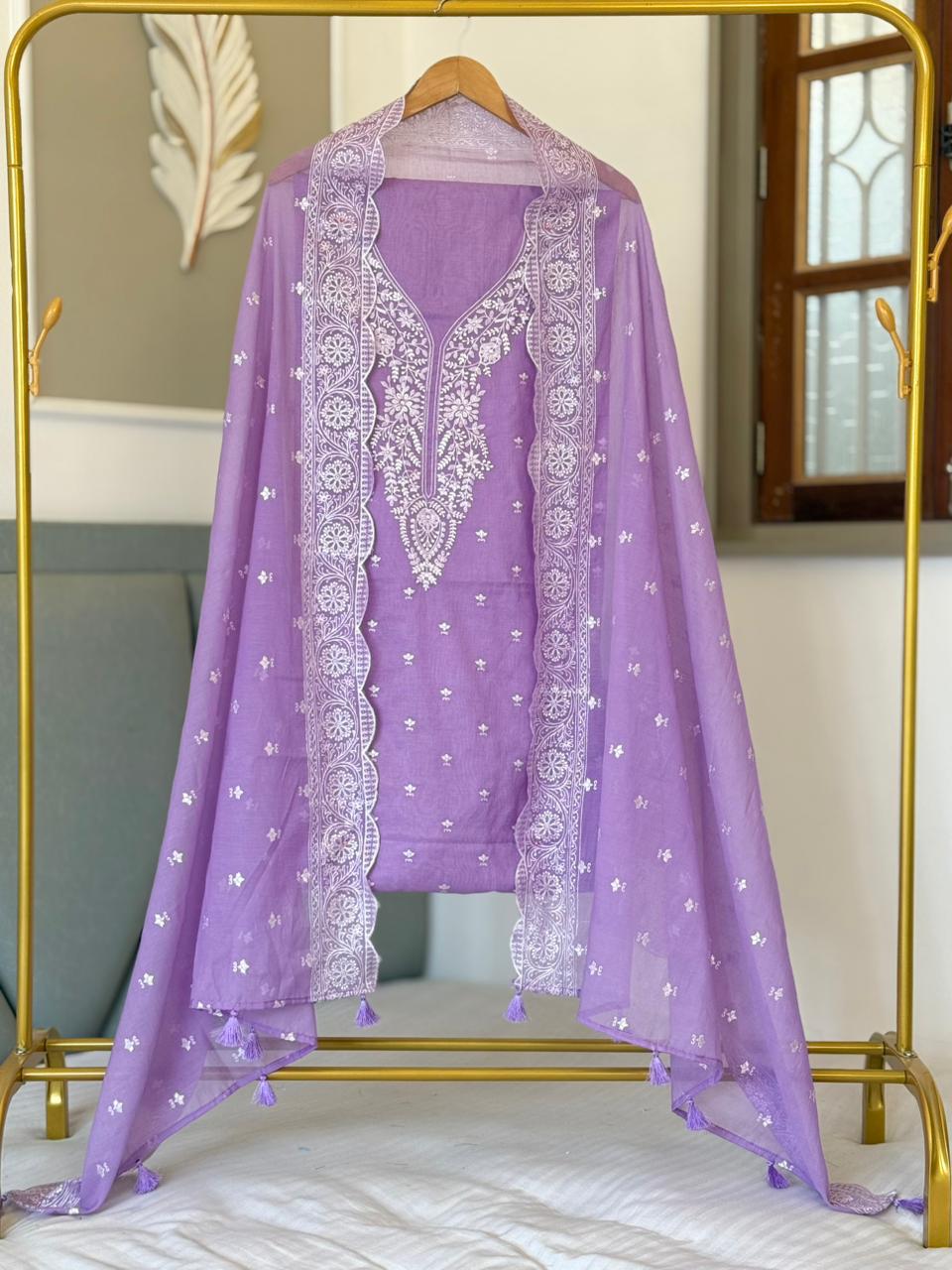 Pure Banarasi Mul Chanderi Silk Unstitched Suit With Embroidery Work
