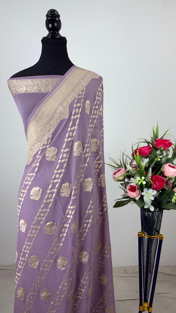 Pure Banarasi Handloom Khaddi Georgette Silk Water Zari Work Saree. | NEW EDITION |