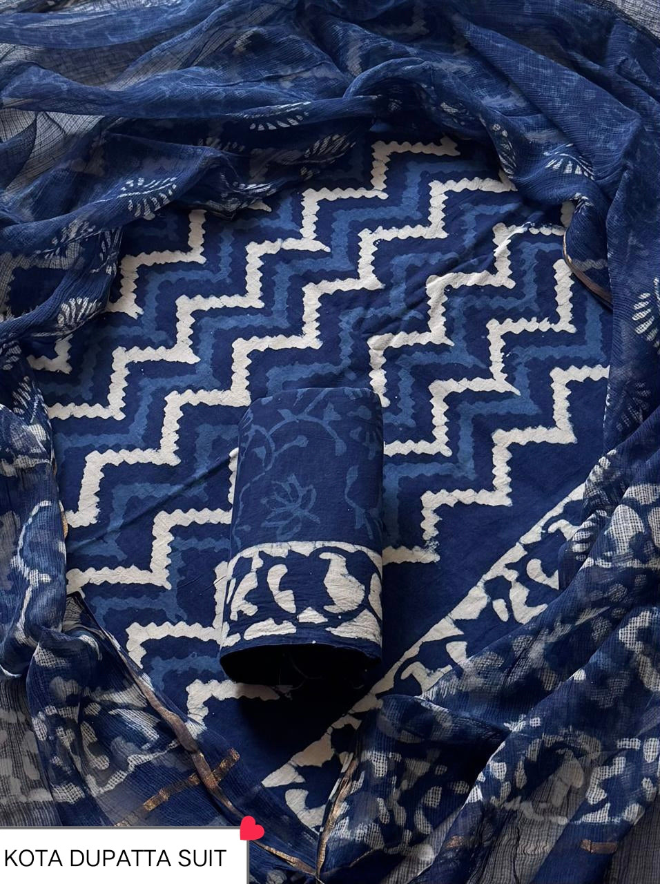 Pure Cotton Hand block print Unstitched Suit with Kota Dupatta