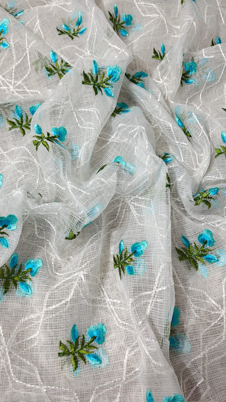 Pure Kota Doriya Resham Work Unstitched Suits With Chikankari Bottom.