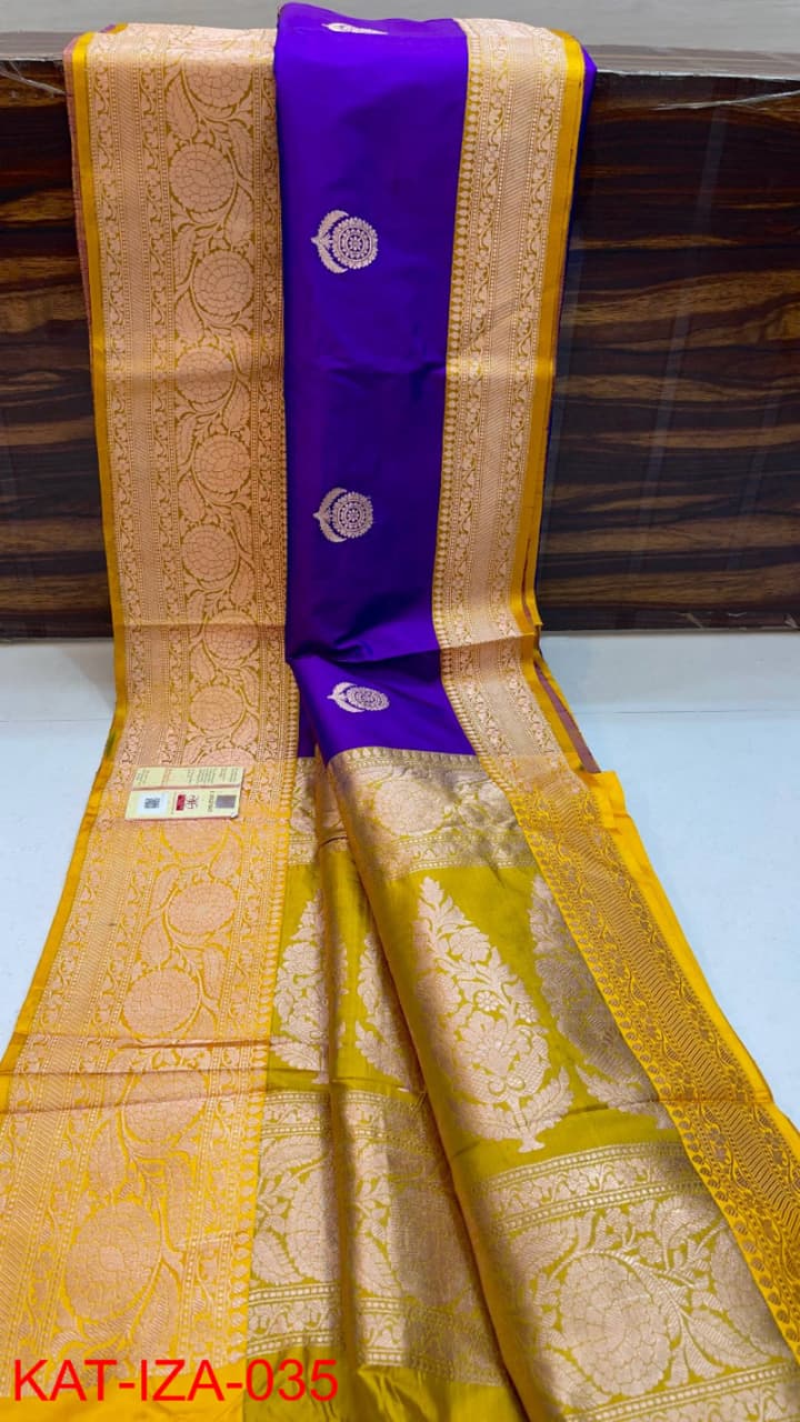 Pure Banarasi Katan Silk Saree With Antique Zari Work .