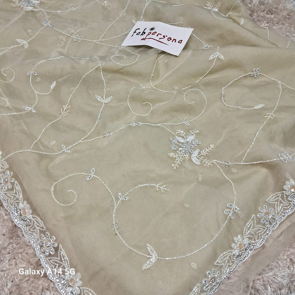 Pure Organza Silk Hand Full Zall  Work Saree With Running Blouse.