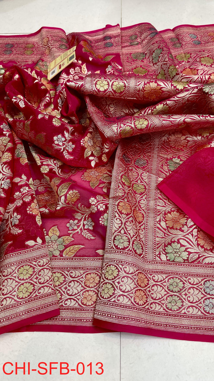 Pure Banarasi Handloom Khaddi Georgette Silk Water Zari Work Saree .| NEW EDITION |