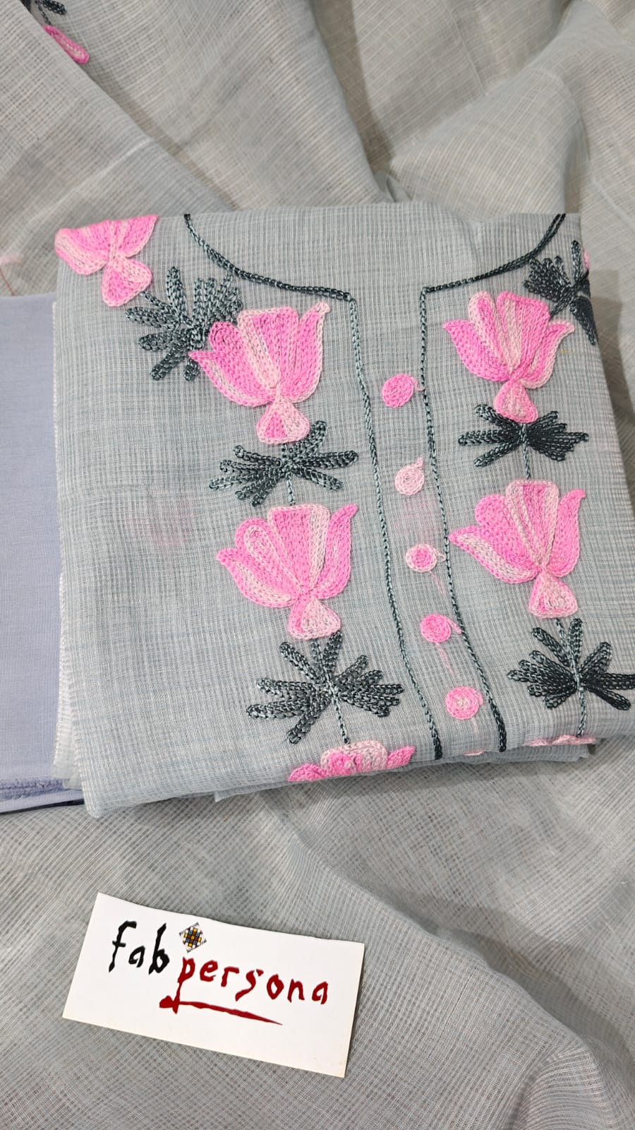 Grey kota dorai Salwar Suit with Aari Work